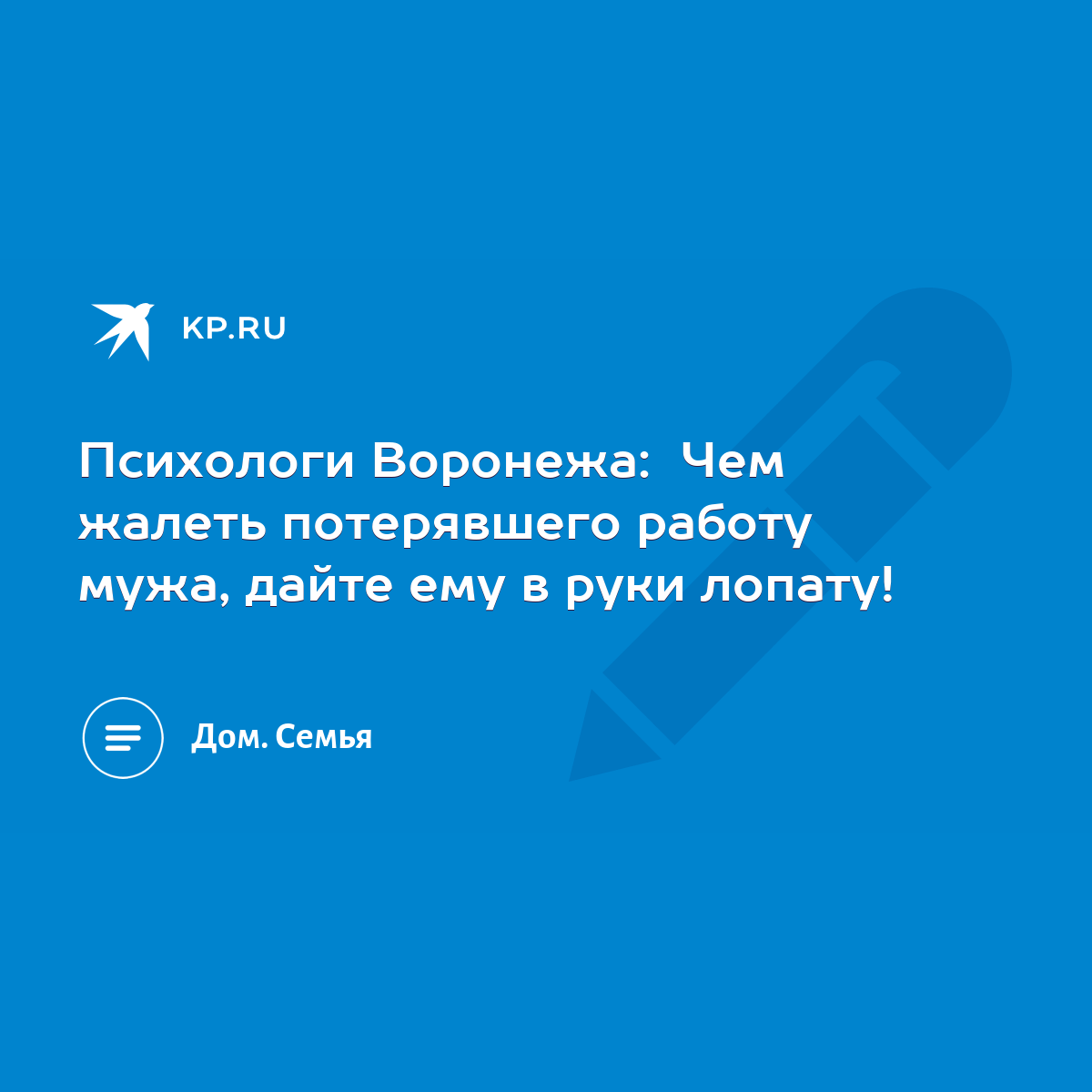 Психологи Воронежа: Чем жалеть потерявшего работу мужа, дайте ему в руки  лопату! - KP.RU