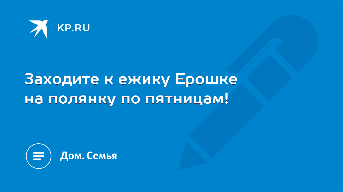 Заходите к ежику Ерошке на полянку по пятницам! - KP.RU