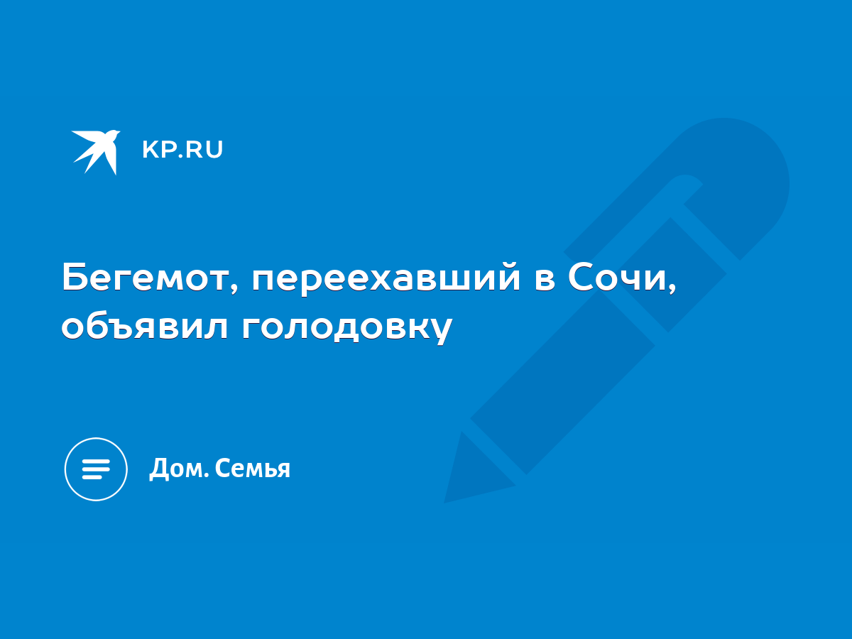 Бегемот, переехавший в Сочи, объявил голодовку - KP.RU