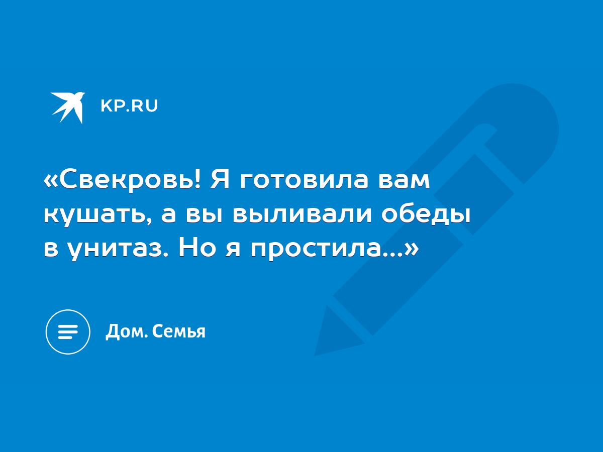 Свекровь! Я готовила вам кушать, а вы выливали обеды в унитаз. Но я  простила…» - KP.RU