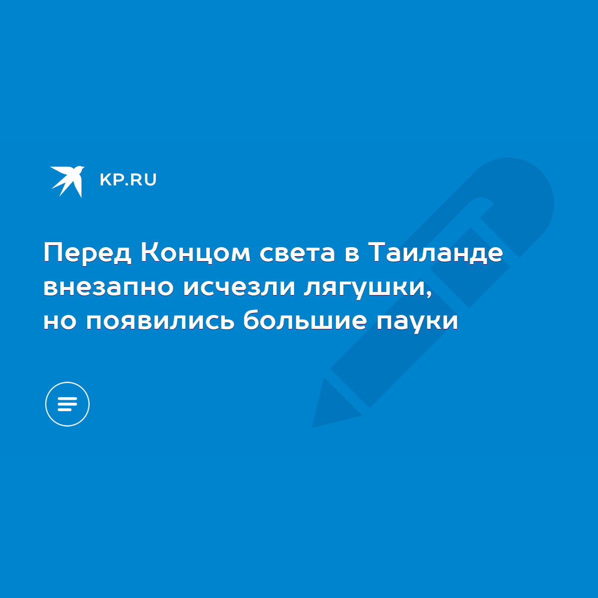 Перед Концом света в Таиланде внезапно исчезли лягушки, но появились  большие пауки - KP.RU