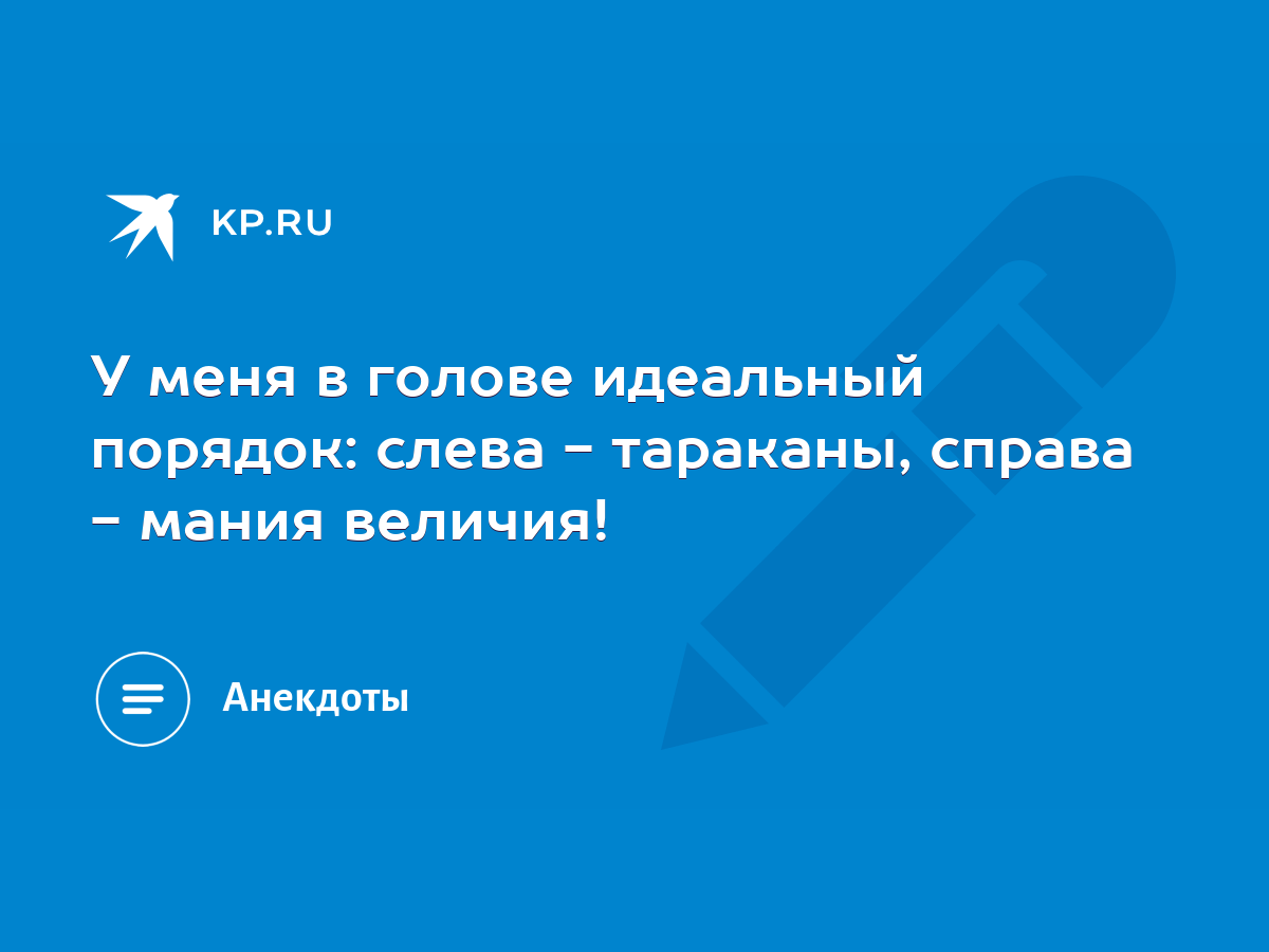 У меня в голове идеальный порядок: слева - тараканы, справа - мания  величия! - KP.RU