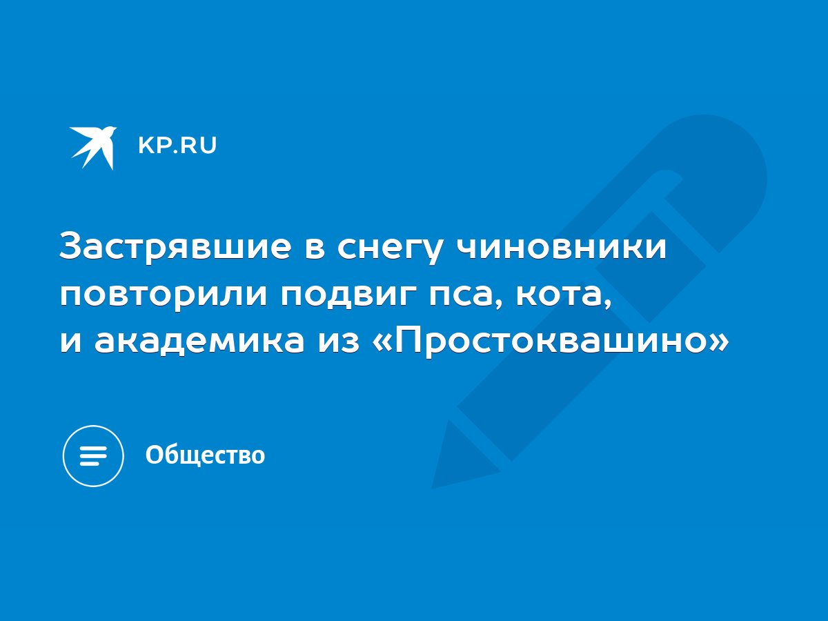 Застрявшие в снегу чиновники повторили подвиг пса, кота, и академика из « Простоквашино» - KP.RU