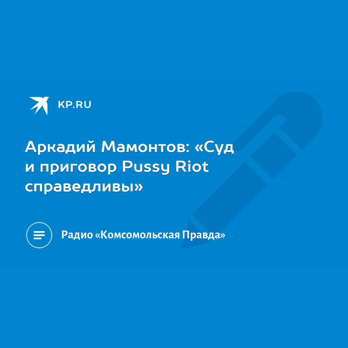 Аркадий Мамонтов: «Суд и приговор Pussy Riot справедливы» - KP.RU