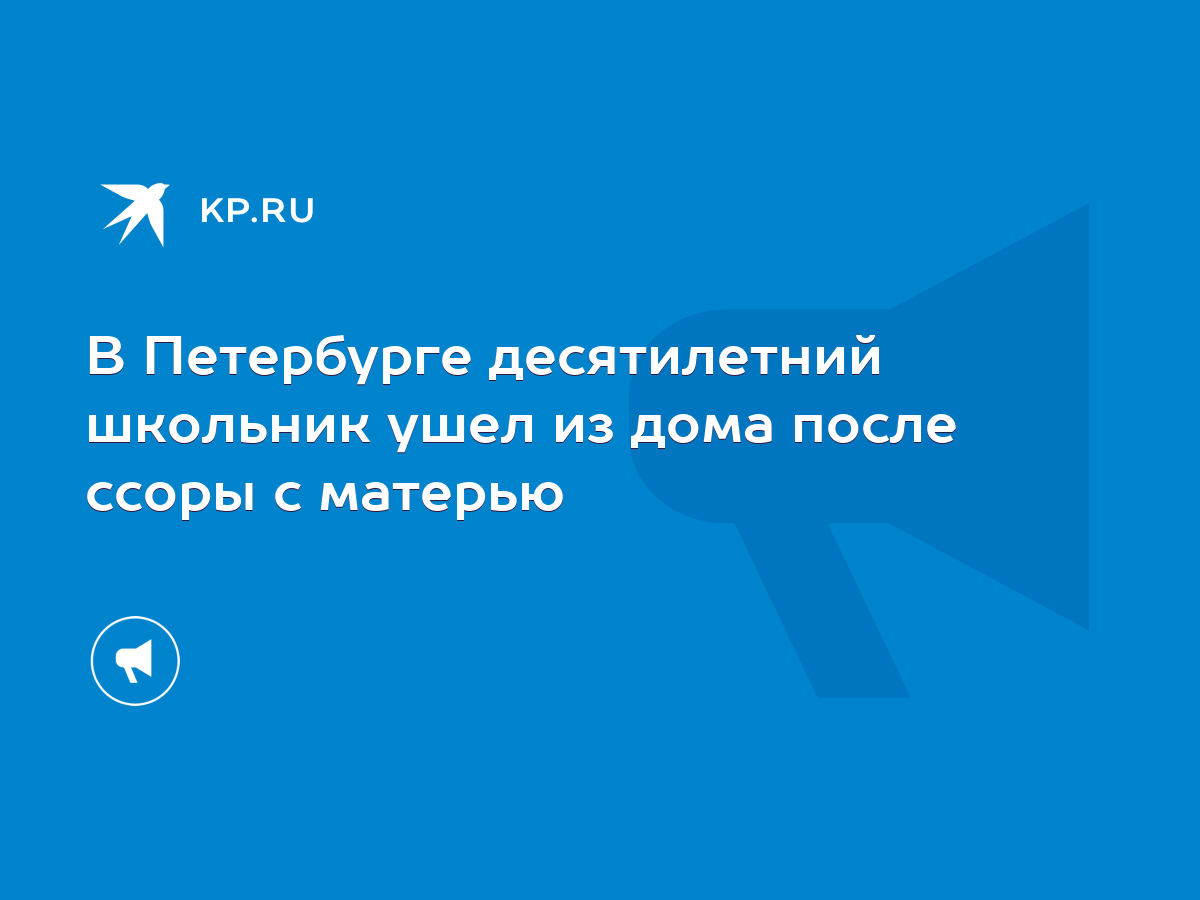 В Петербурге десятилетний школьник ушел из дома после ссоры с матерью -  KP.RU