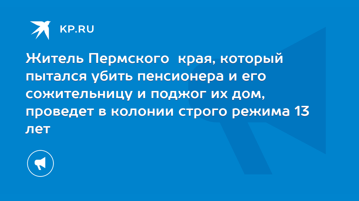 Житель Пермского края, который пытался убить пенсионера и его сожительницу  и поджог их дом, проведет в колонии строго режима 13 лет - KP.RU