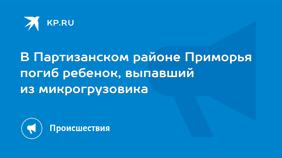 В Партизанском районе Приморья погиб ребенок, выпавший из микрогрузовика -  KP.RU