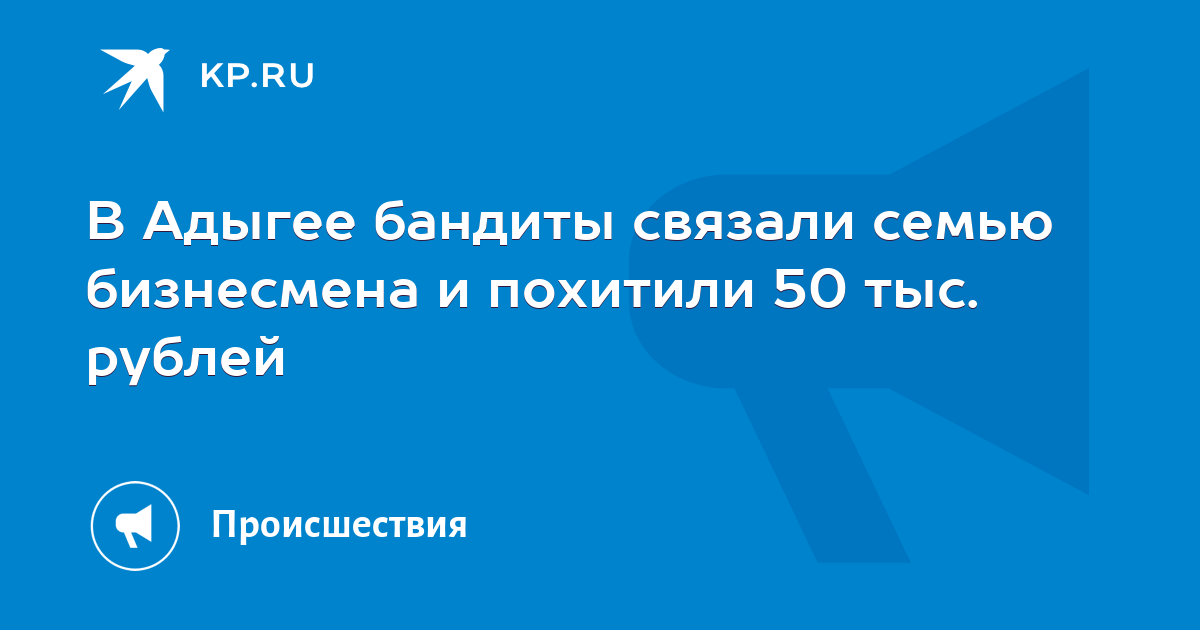 В Адыгее бандиты связали семью бизнесмена и похитили 50 тыс. рублей - KP.RU