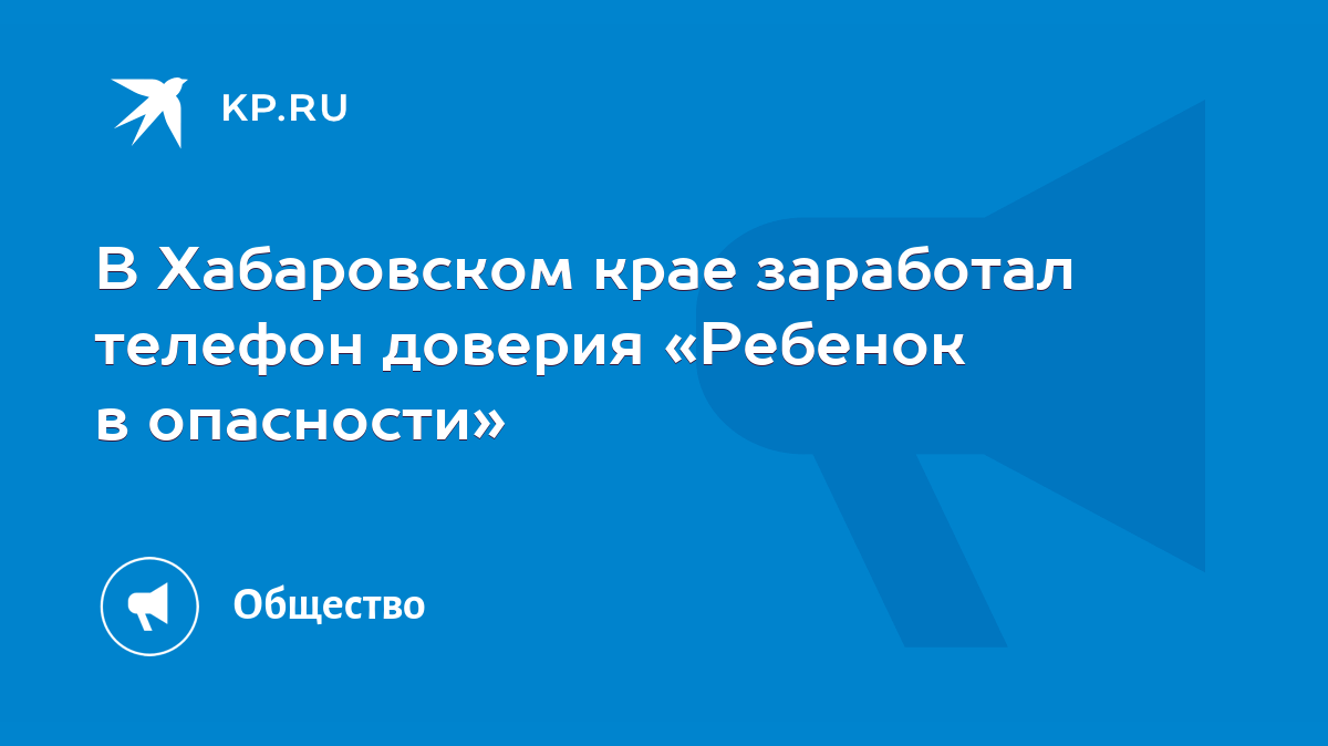 В Хабаровском крае заработал телефон доверия «Ребенок в опасности» - KP.RU