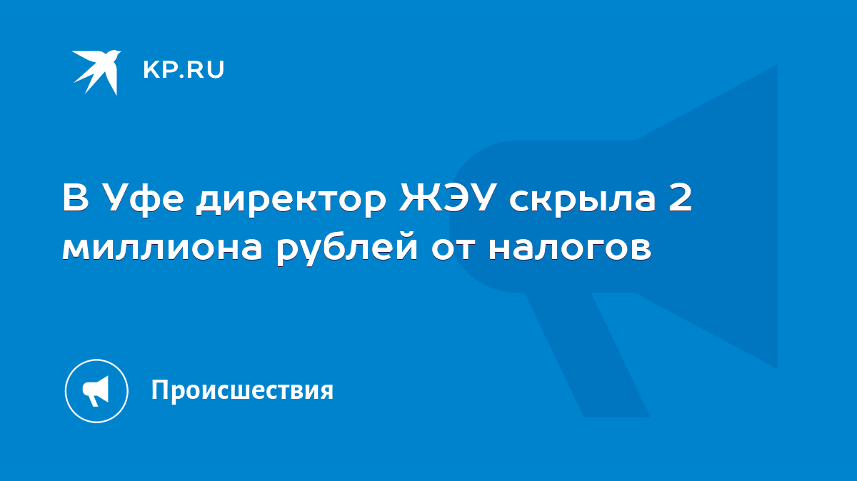 В Уфе директор ЖЭУ скрыла 2 миллиона рублей от налогов - KP.RU