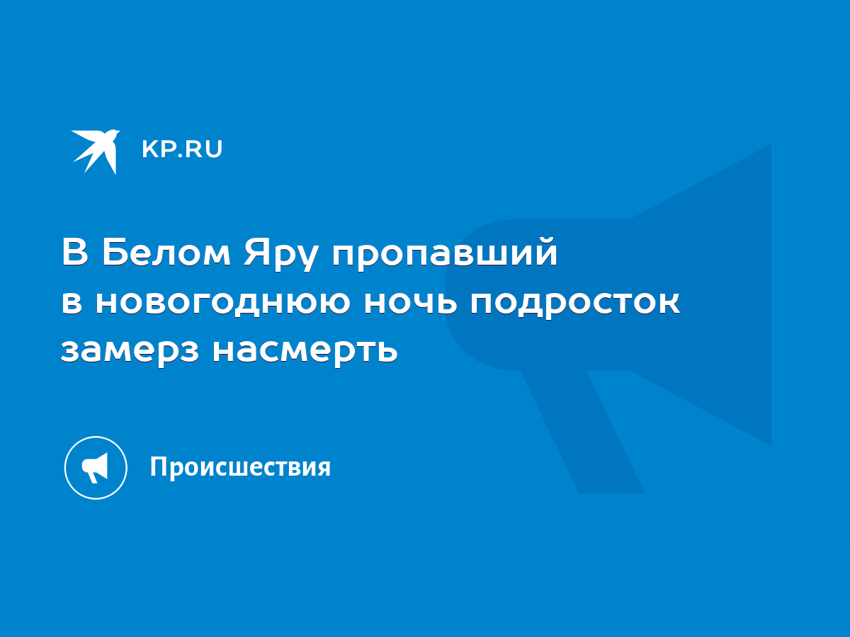 В Белом Яру пропавший в новогоднюю ночь подросток замерз насмерть - KP.RU