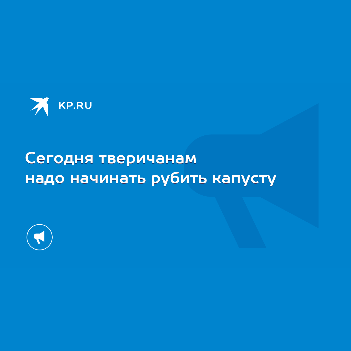 Сегодня тверичанам надо начинать рубить капусту - KP.RU