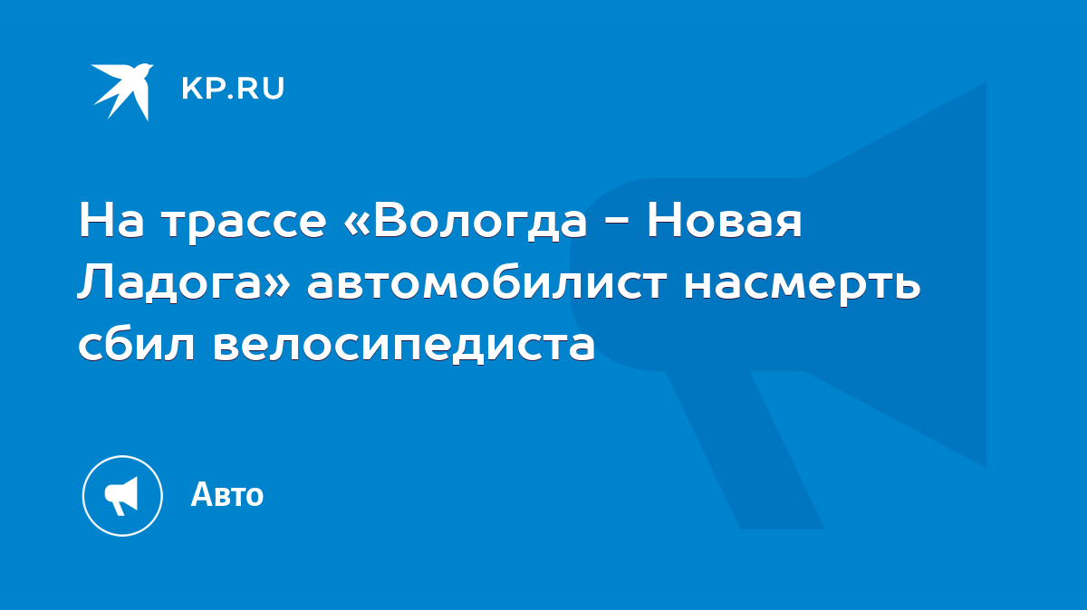 На трассе «Вологда - Новая Ладога» автомобилист насмерть сбил велосипедиста  - KP.RU