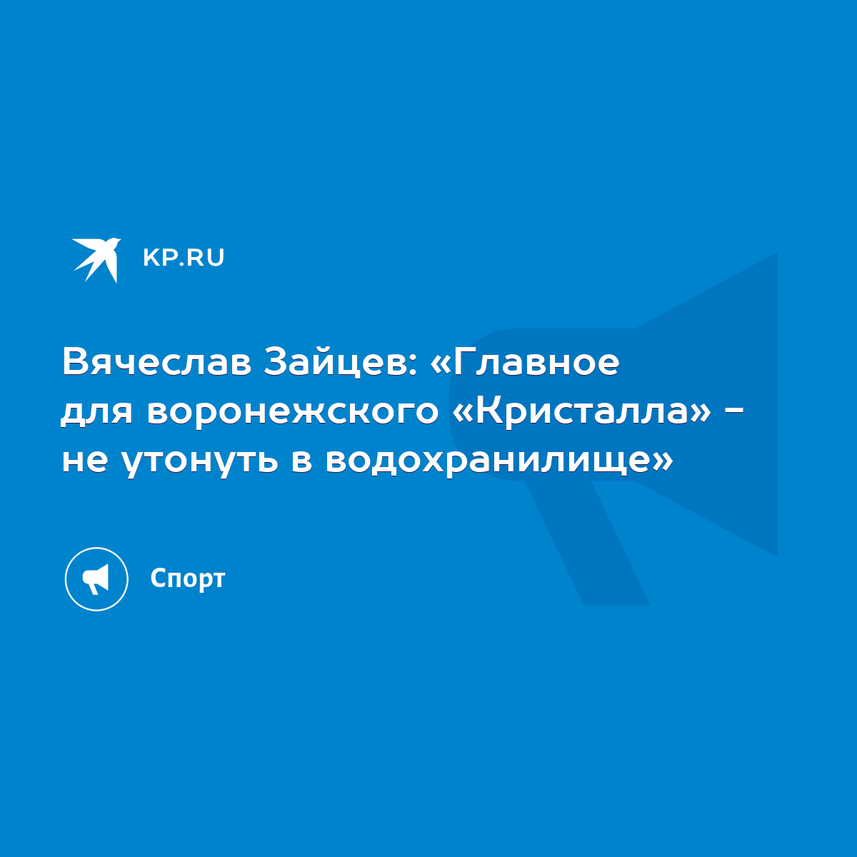 Вячеслав Зайцев: «Главное для воронежского «Кристалла» - не утонуть в  водохранилище» - KP.RU