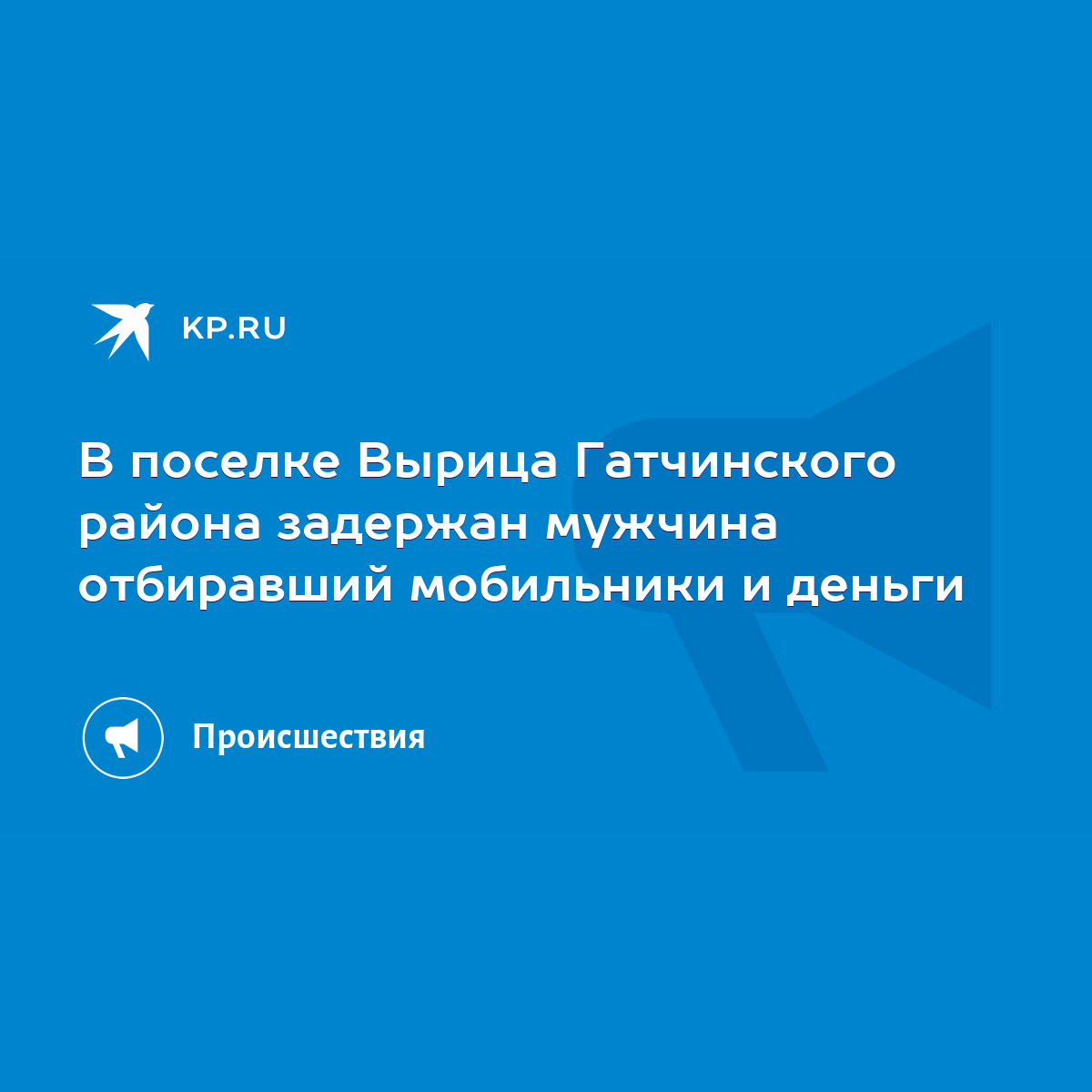 В поселке Вырица Гатчинского района задержан мужчина отбиравший мобильники  и деньги - KP.RU