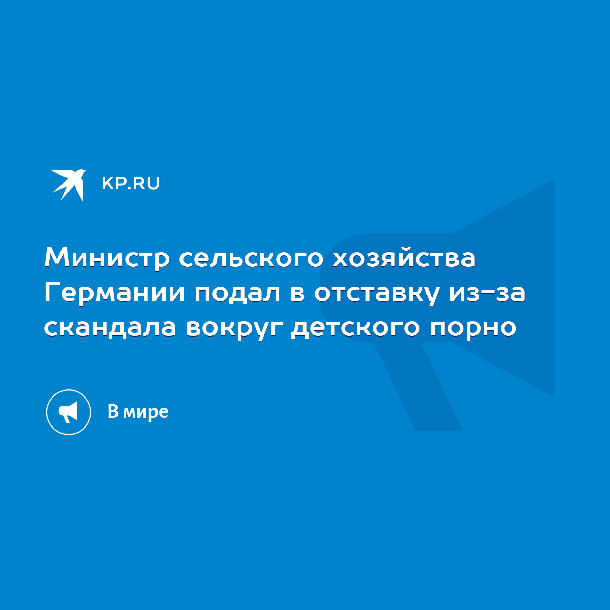 Министр сельского хозяйства Германии подал в отставку из-за скандала вокруг  детского порно - KP.RU