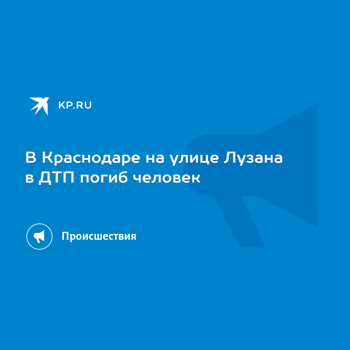 В Краснодаре на улице Лузана в ДТП погиб человек - KP.RU