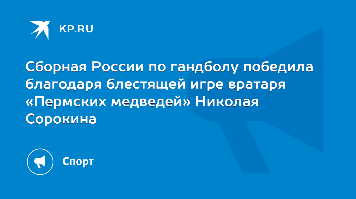 Сборная России по гандболу победила благодаря блестящей игре вратаря  «Пермских медведей» Николая Сорокина - KP.RU