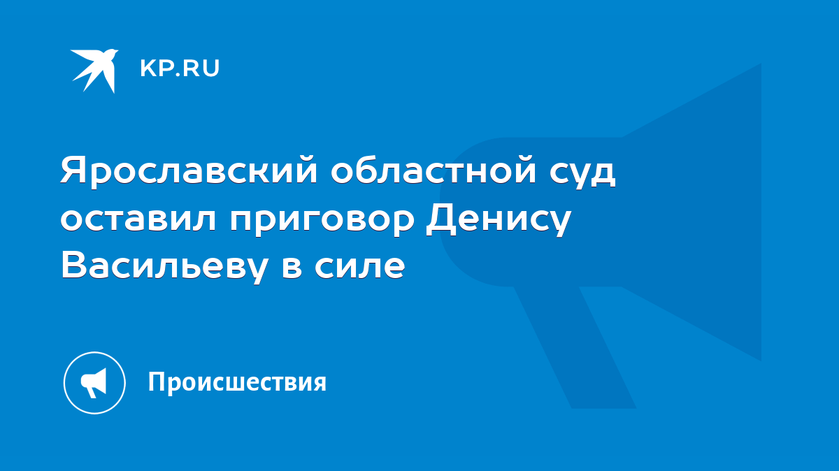 Ярославский областной суд оставил приговор Денису Васильеву в силе - KP.RU