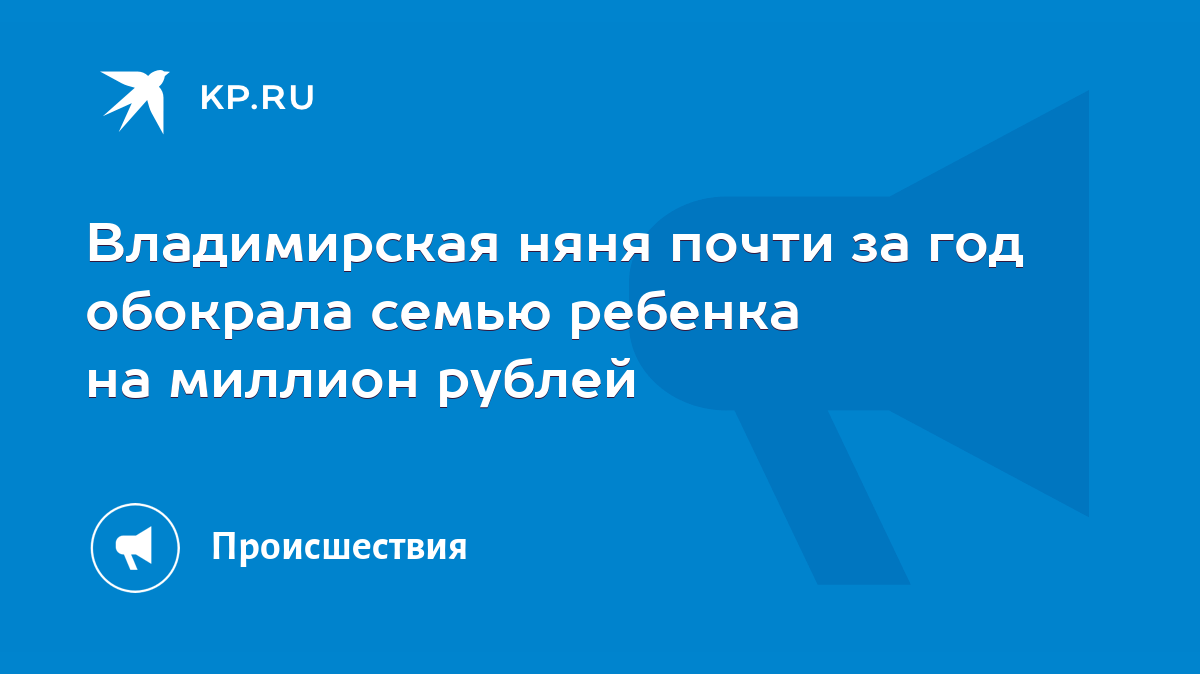 Владимирская няня почти за год обокрала семью ребенка на миллион рублей -  KP.RU