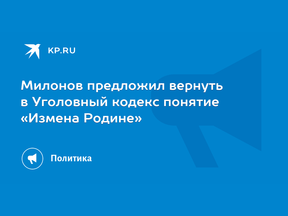 Милонов предложил вернуть в Уголовный кодекс понятие «Измена Родине» - KP.RU