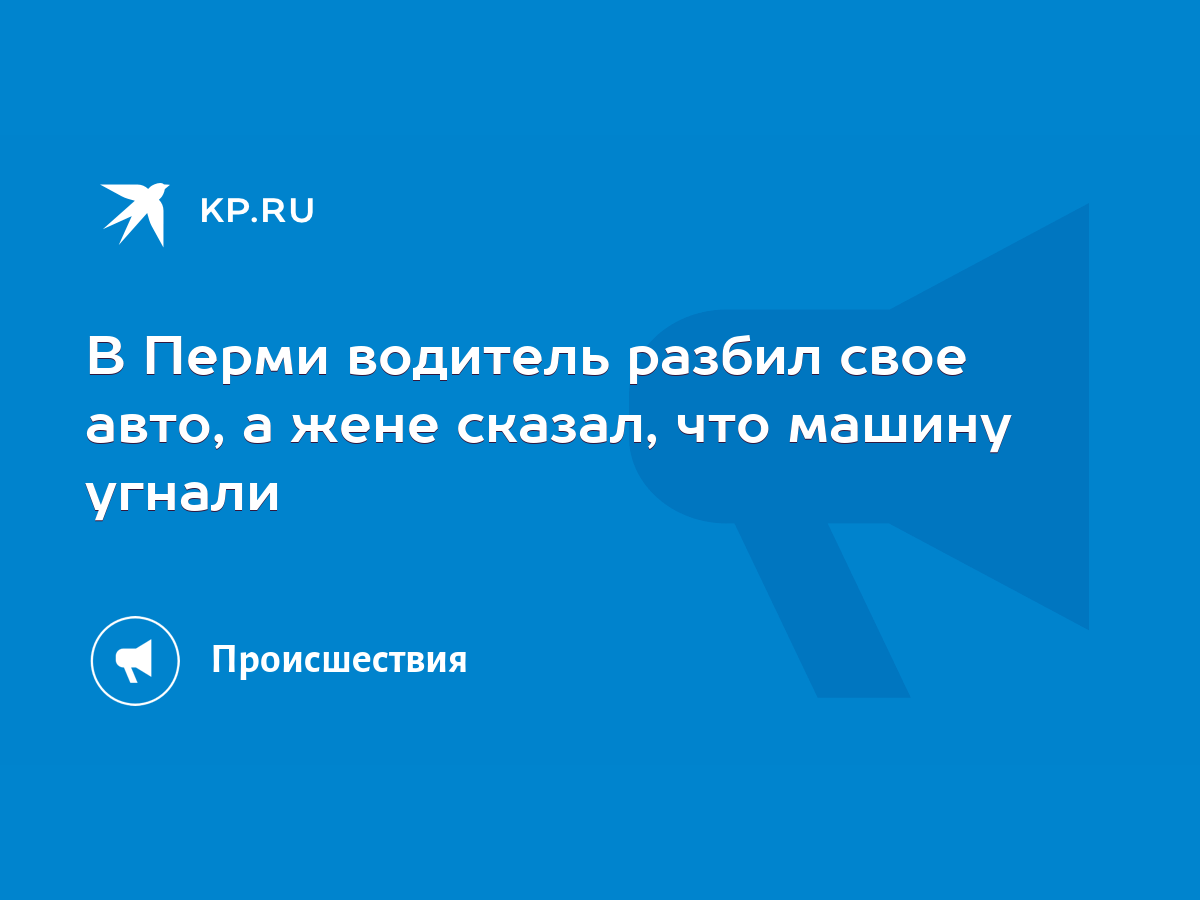 В Перми водитель разбил свое авто, а жене сказал, что машину угнали - KP.RU