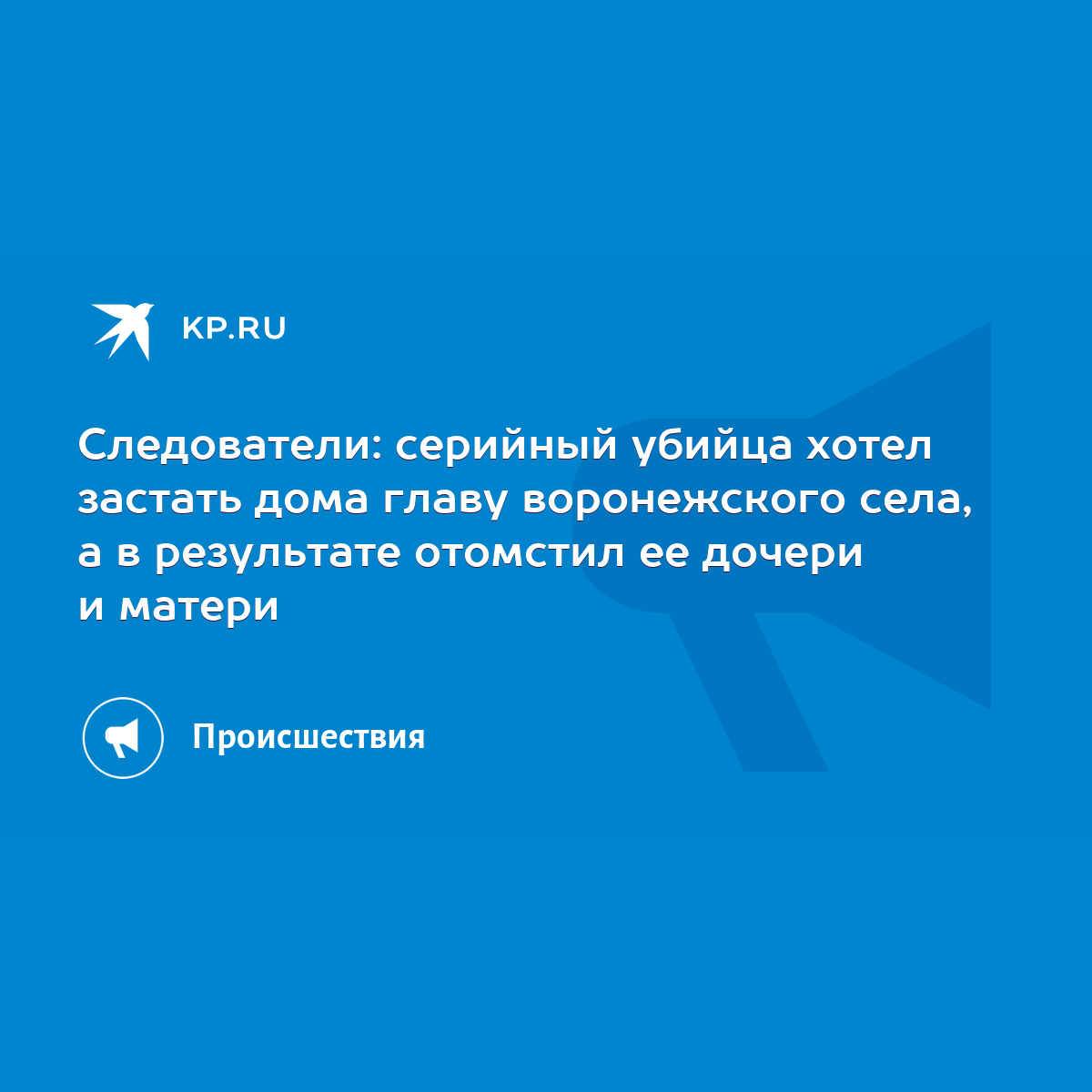 Следователи: серийный убийца хотел застать дома главу воронежского села, а  в результате отомстил ее дочери и матери - KP.RU