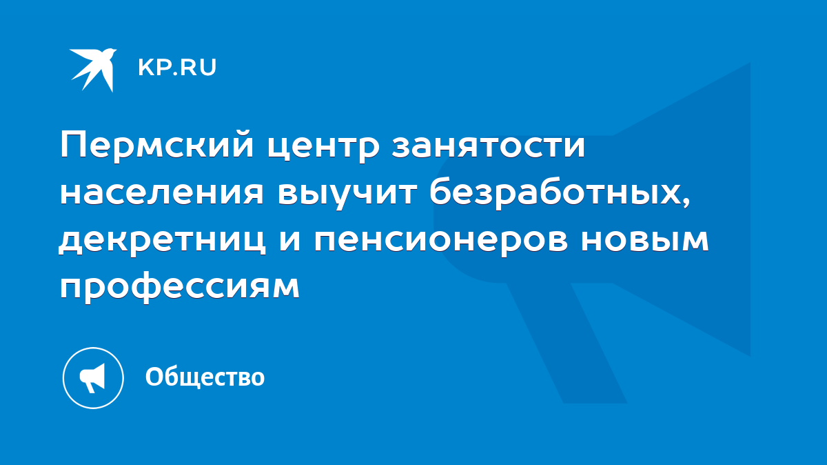 Пермский центр занятости населения выучит безработных, декретниц и  пенсионеров новым профессиям - KP.RU