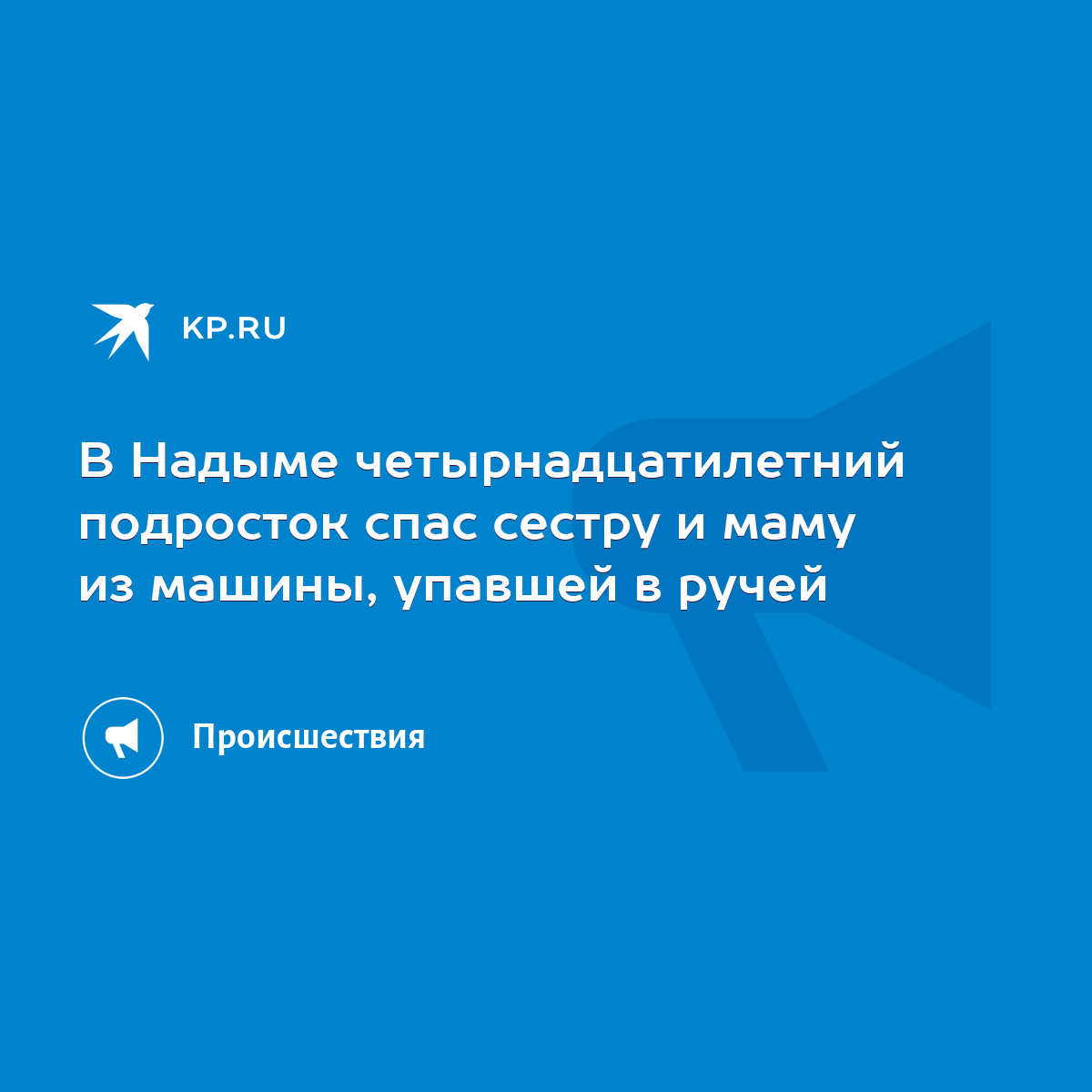 В Надыме четырнадцатилетний подросток спас сестру и маму из машины, упавшей  в ручей - KP.RU