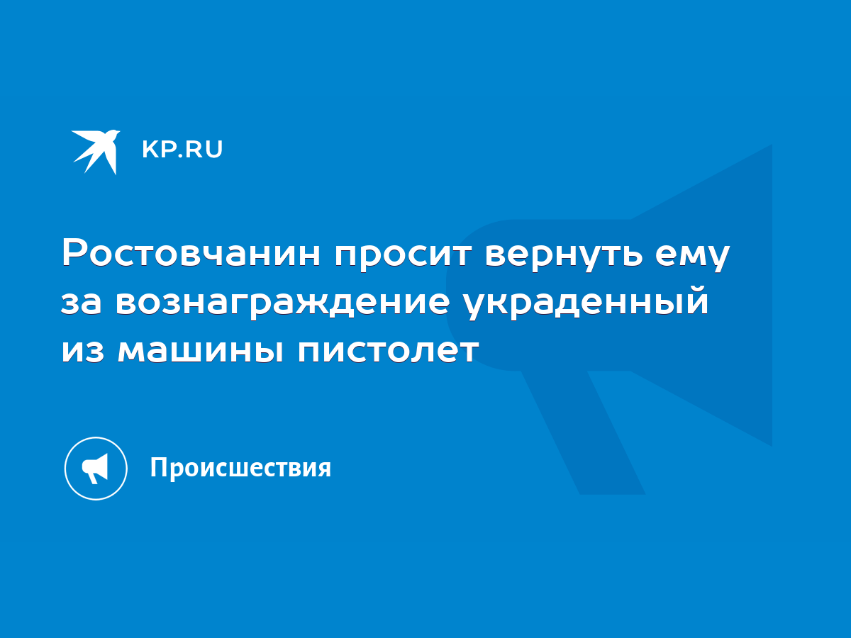 Ростовчанин просит вернуть ему за вознаграждение украденный из машины  пистолет - KP.RU