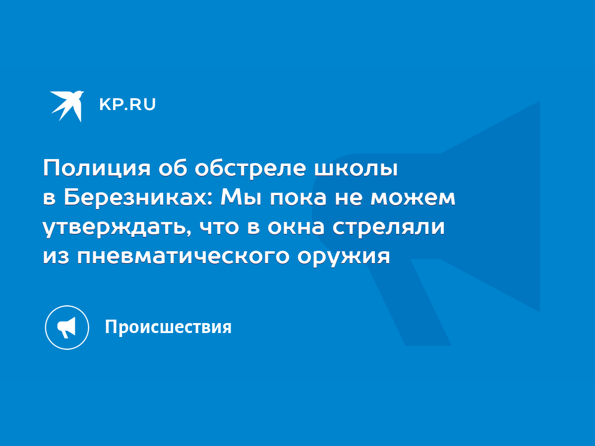 Полиция об обстреле школы в Березниках: Мы пока не можем утверждать, что в  окна стреляли из пневматического оружия - KP.RU