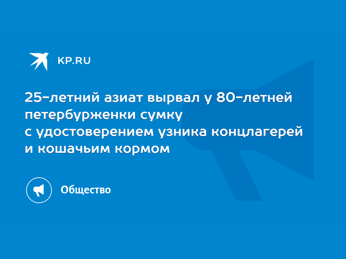 25-летний азиат вырвал у 80-летней петербурженки сумку с удостоверением  узника концлагерей и кошачьим кормом - KP.RU