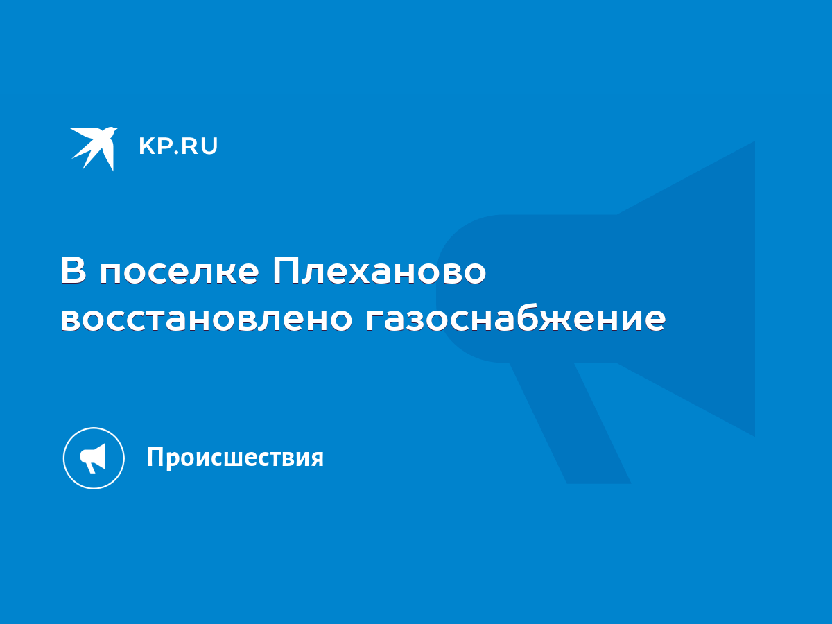 В поселке Плеханово восстановлено газоснабжение - KP.RU