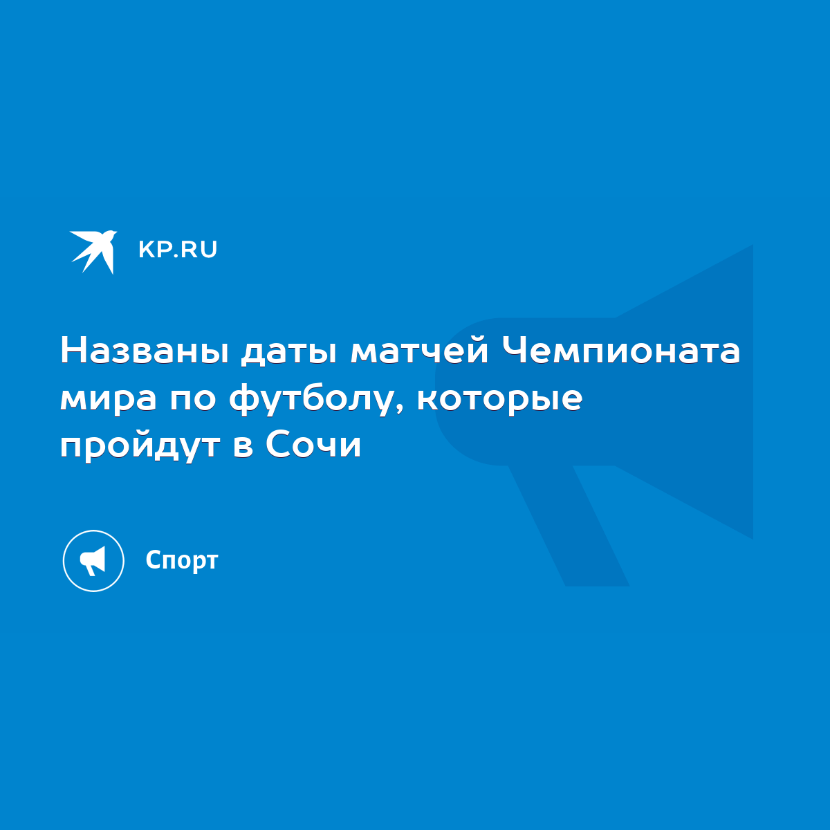 Названы даты матчей Чемпионата мира по футболу, которые пройдут в Сочи -  KP.RU