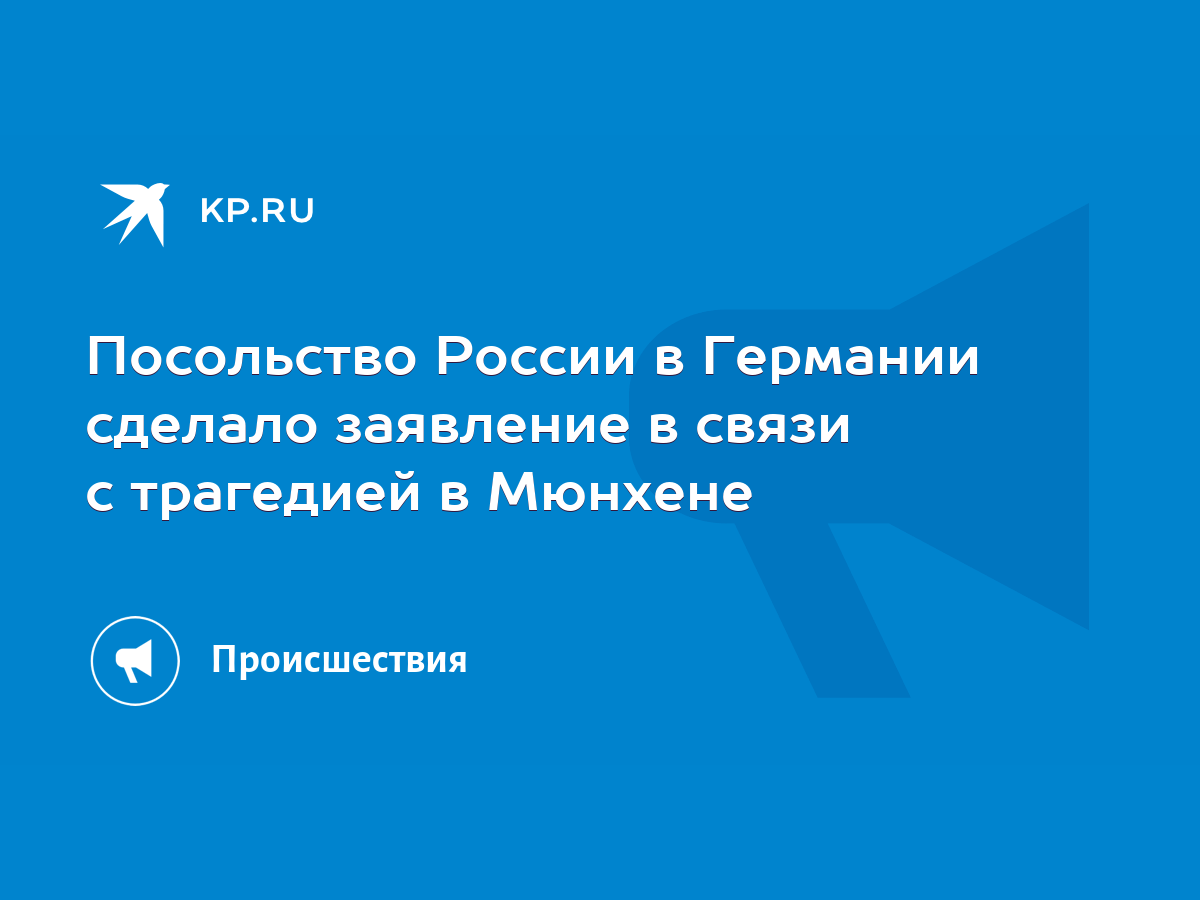 Посольство России в Германии сделало заявление в связи с трагедией в  Мюнхене - KP.RU