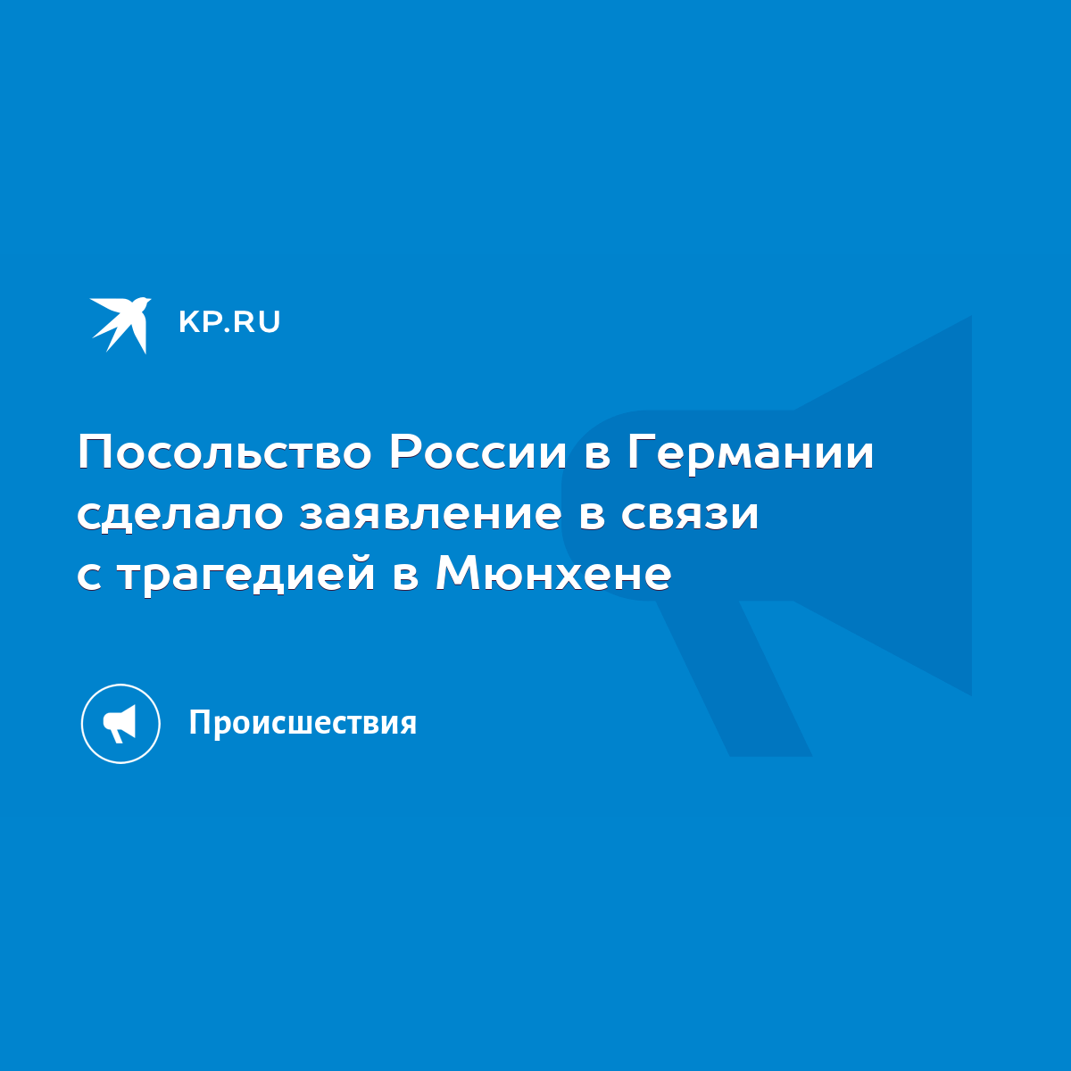 Посольство России в Германии сделало заявление в связи с трагедией в  Мюнхене - KP.RU