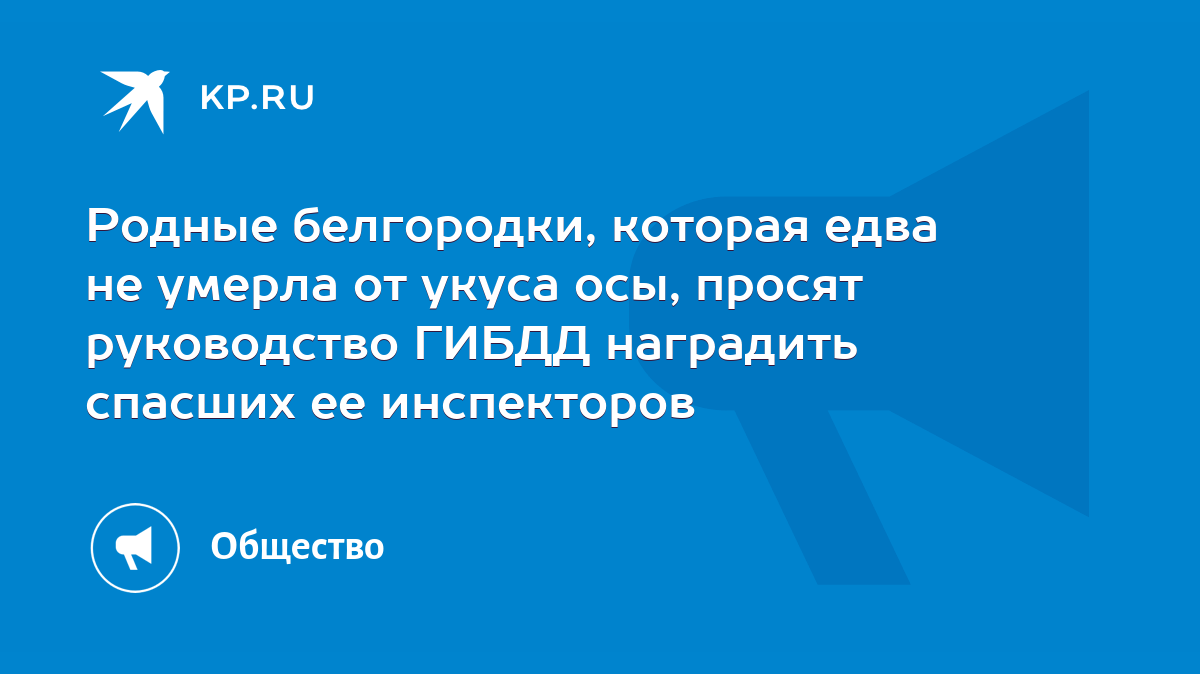 Родные белгородки, которая едва не умерла от укуса осы, просят руководство  ГИБДД наградить спасших ее инспекторов - KP.RU