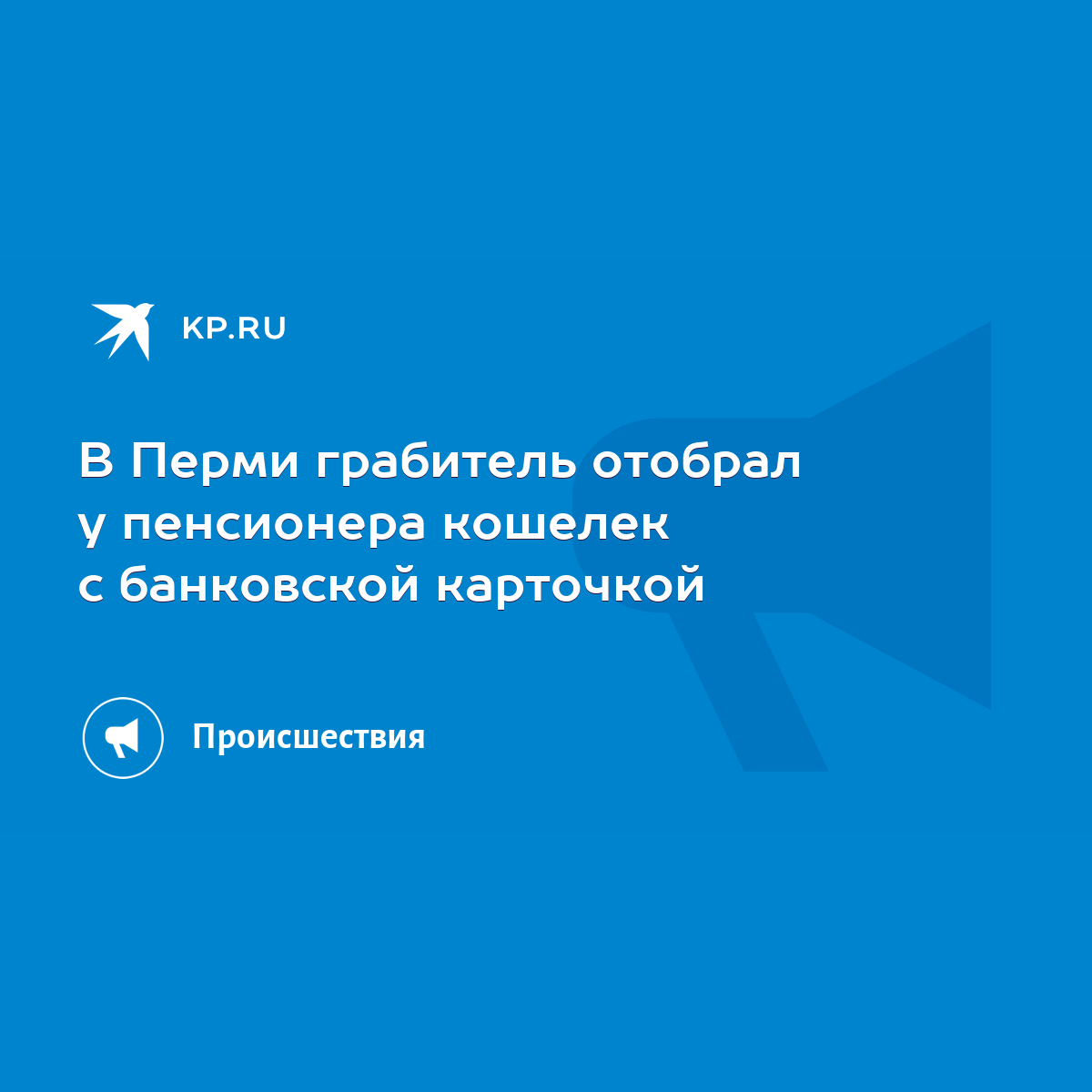 В Перми грабитель отобрал у пенсионера кошелек с банковской карточкой -  KP.RU