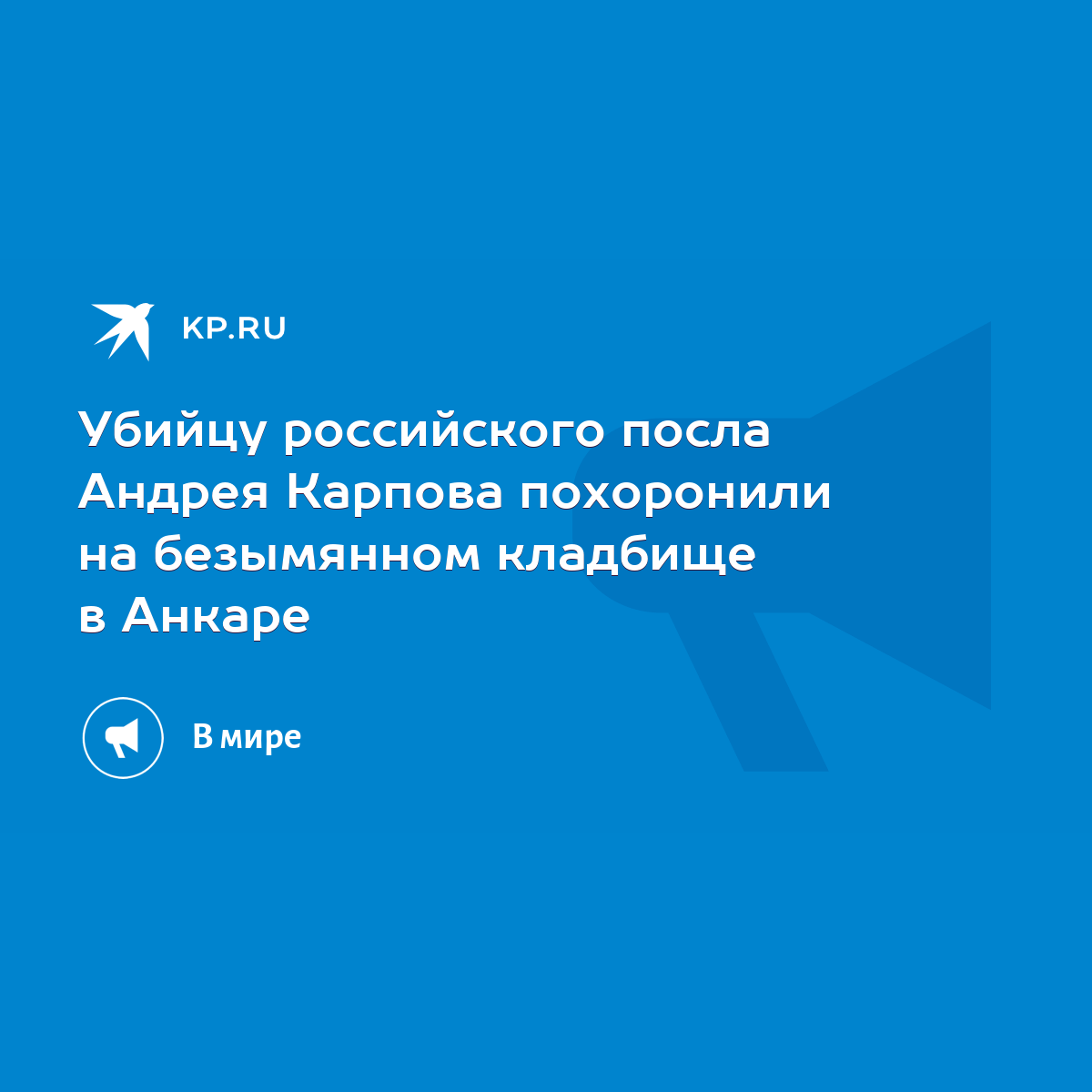 Убийцу российского посла Андрея Карпова похоронили на безымянном кладбище в  Анкаре - KP.RU