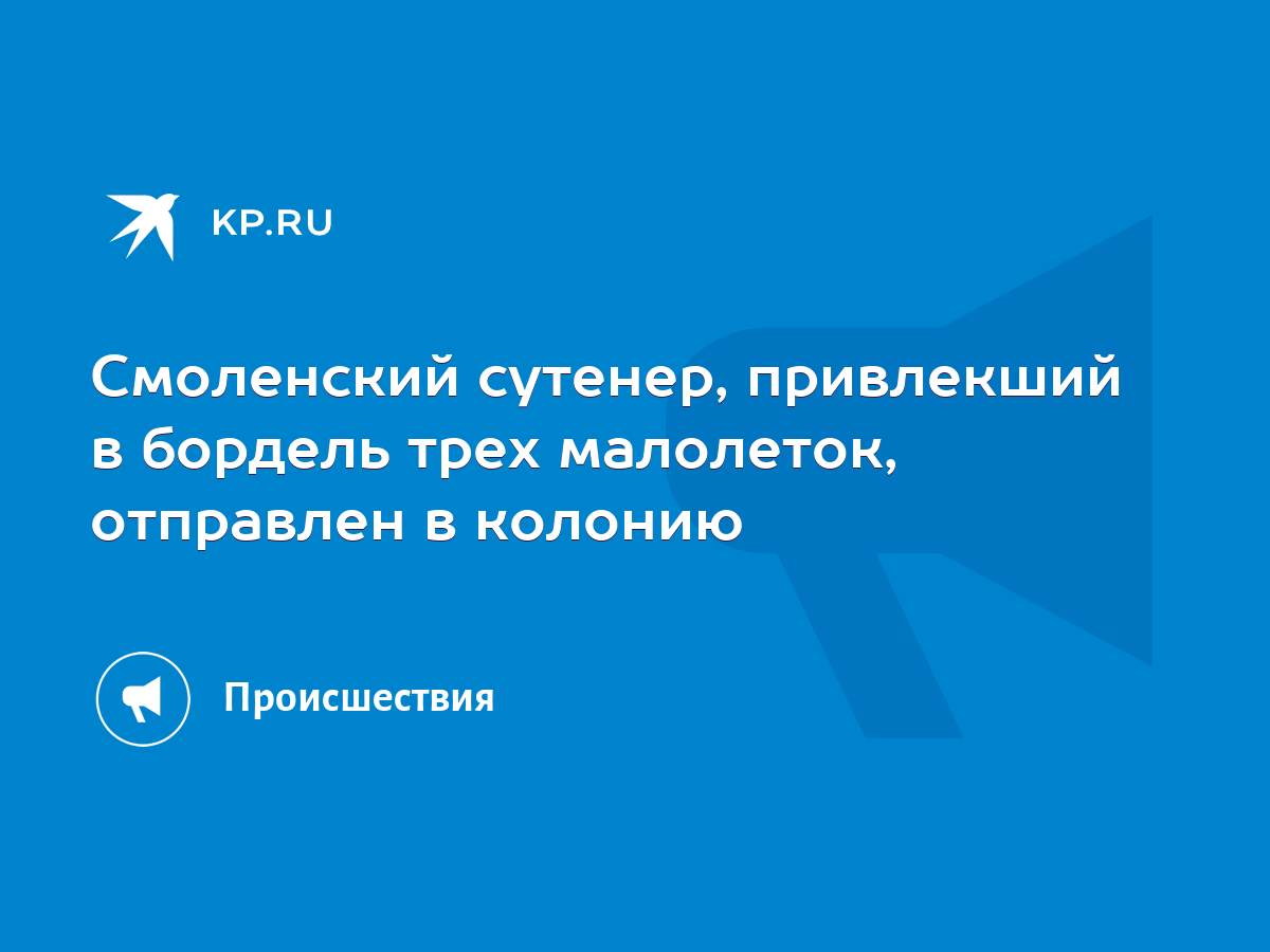 Смоленский сутенер, привлекший в бордель трех малолеток, отправлен в  колонию - KP.RU