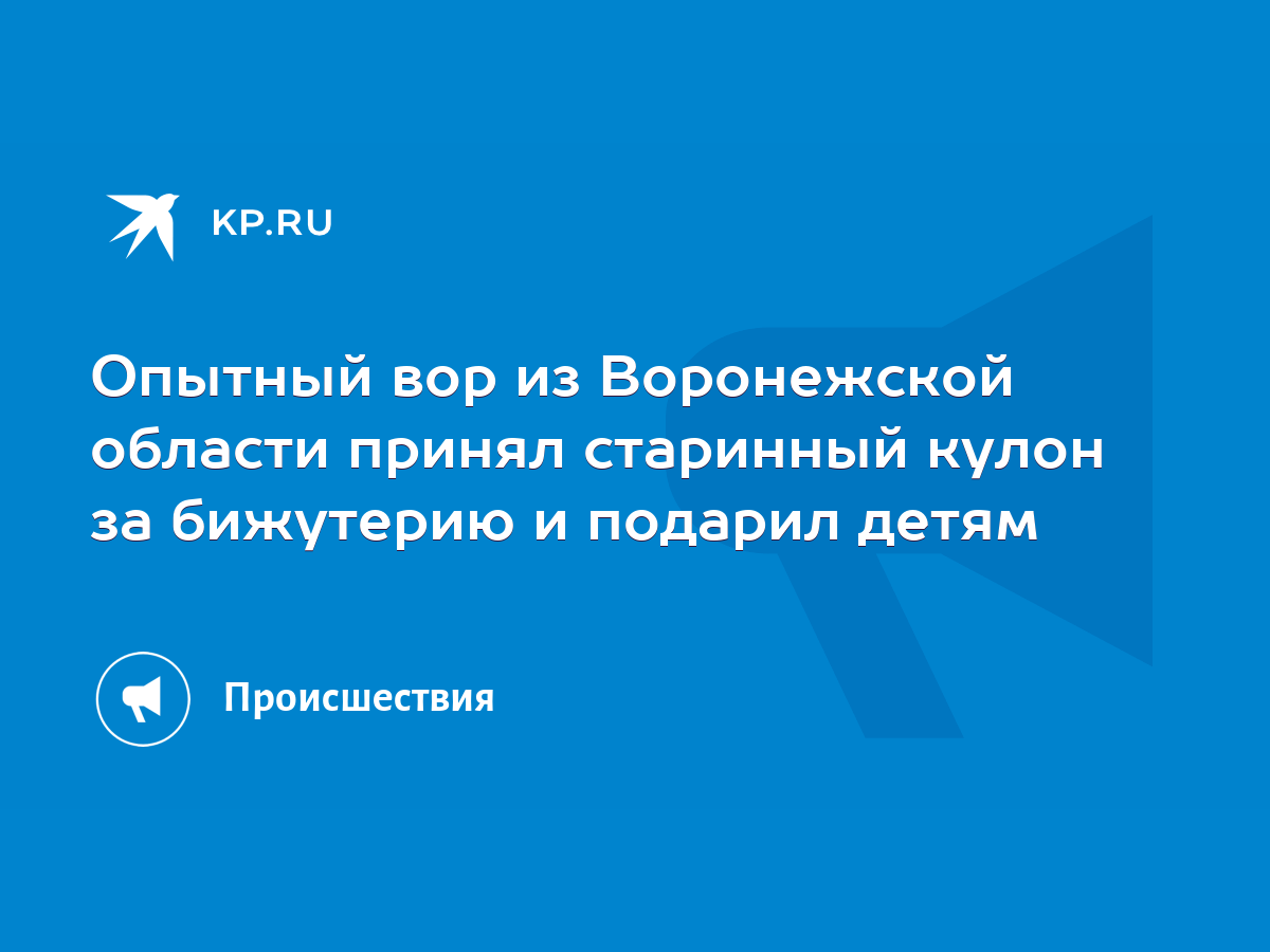 Опытный вор из Воронежской области принял старинный кулон за бижутерию и  подарил детям - KP.RU