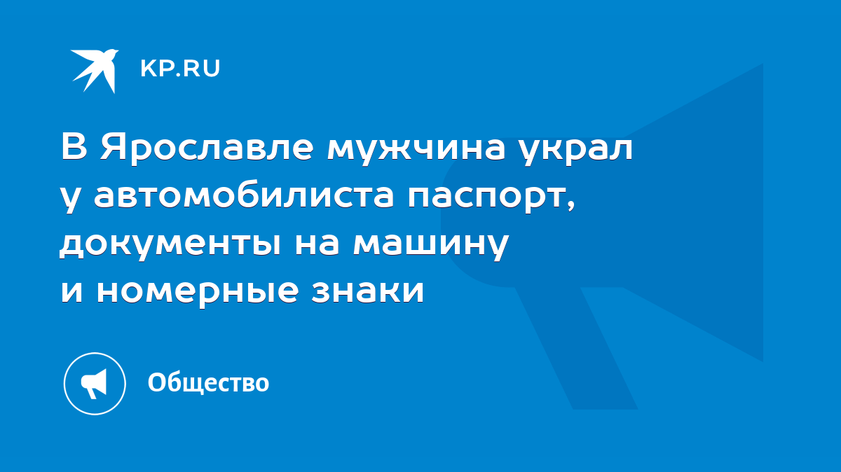 В Ярославле мужчина украл у автомобилиста паспорт, документы на машину и  номерные знаки - KP.RU