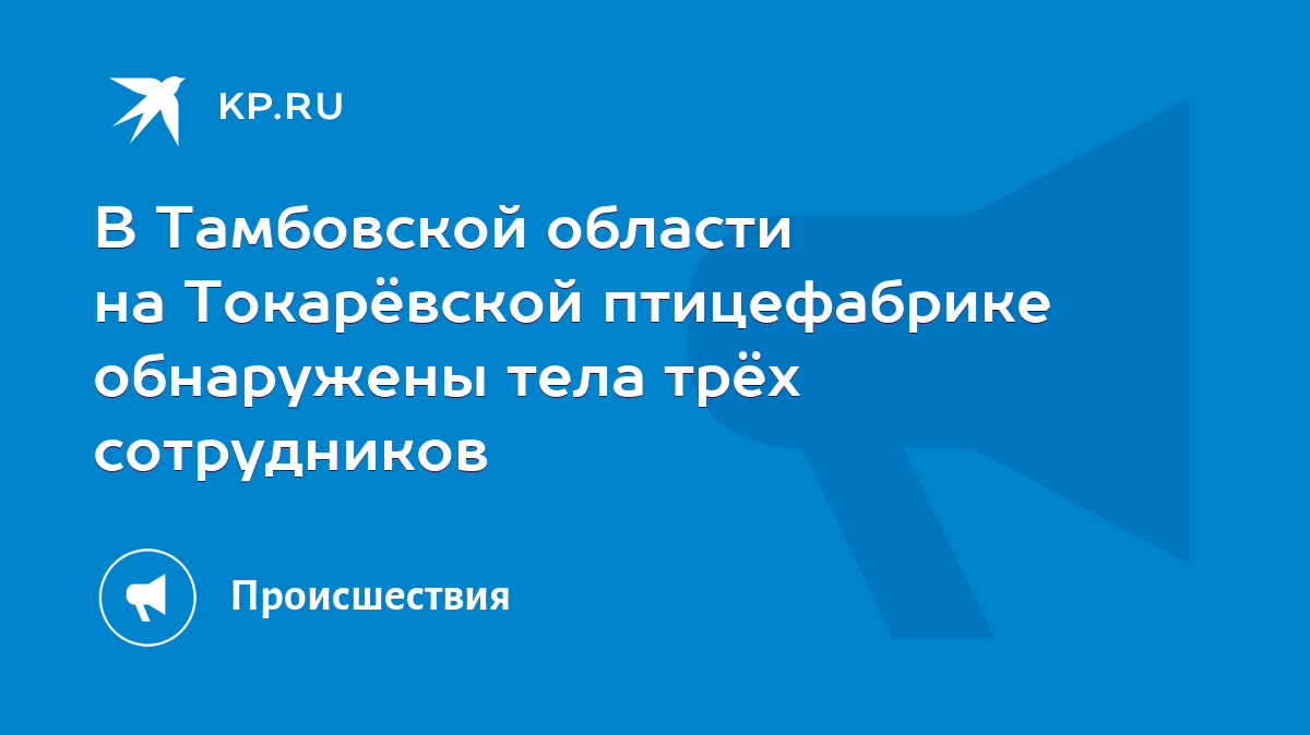 В Тамбовской области на Токарёвской птицефабрике обнаружены тела трёх  сотрудников - KP.RU