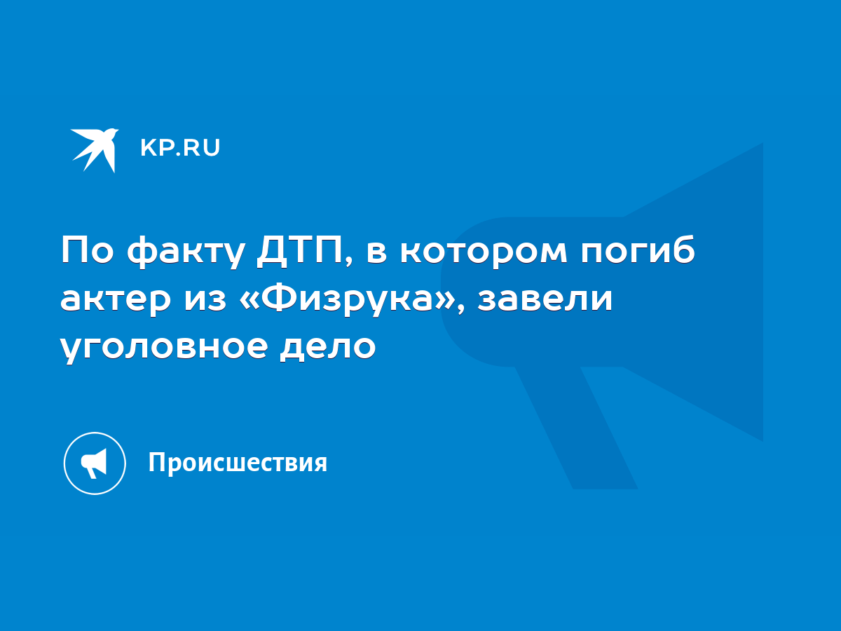 По факту ДТП, в котором погиб актер из «Физрука», завели уголовное дело -  KP.RU