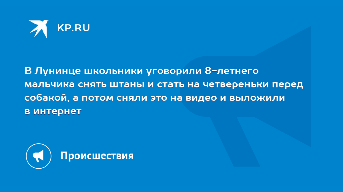 В Лунинце школьники уговорили 8-летнего мальчика снять штаны и стать на  четвереньки перед собакой, а потом сняли это на видео и выложили в интернет  - KP.RU