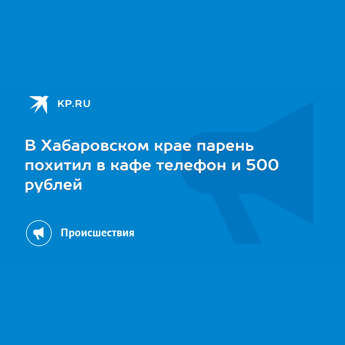 В Хабаровском крае парень похитил в кафе телефон и 500 рублей - KP.RU