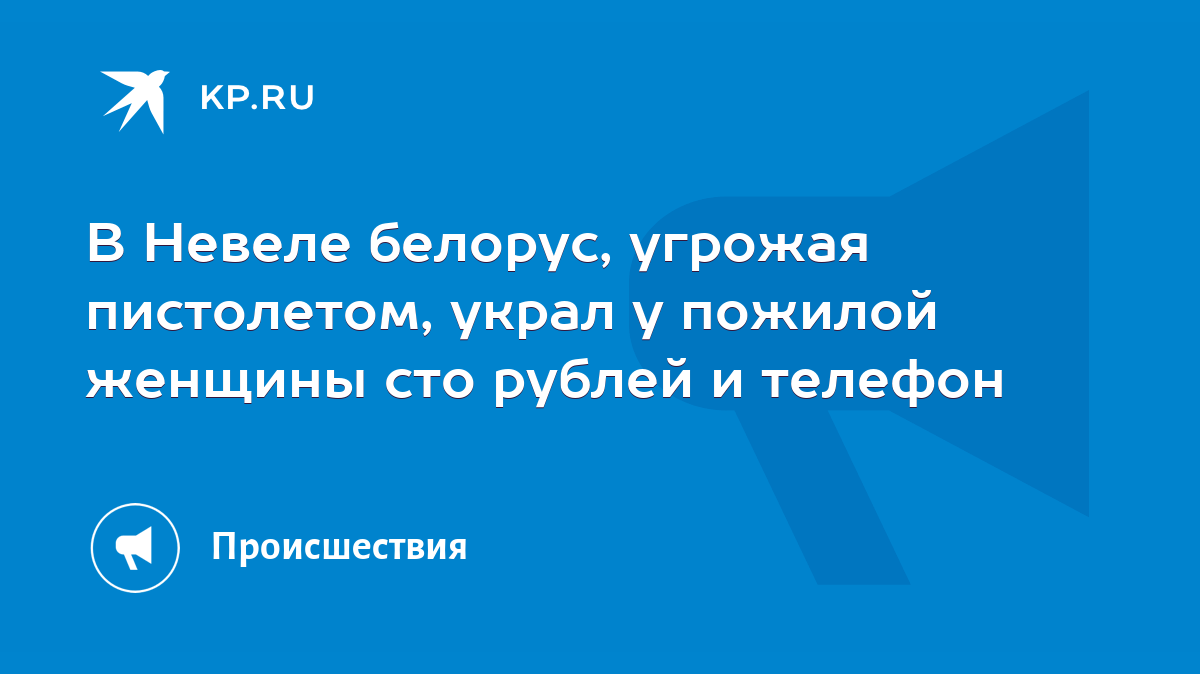 В Невеле белорус, угрожая пистолетом, украл у пожилой женщины сто рублей и  телефон - KP.RU