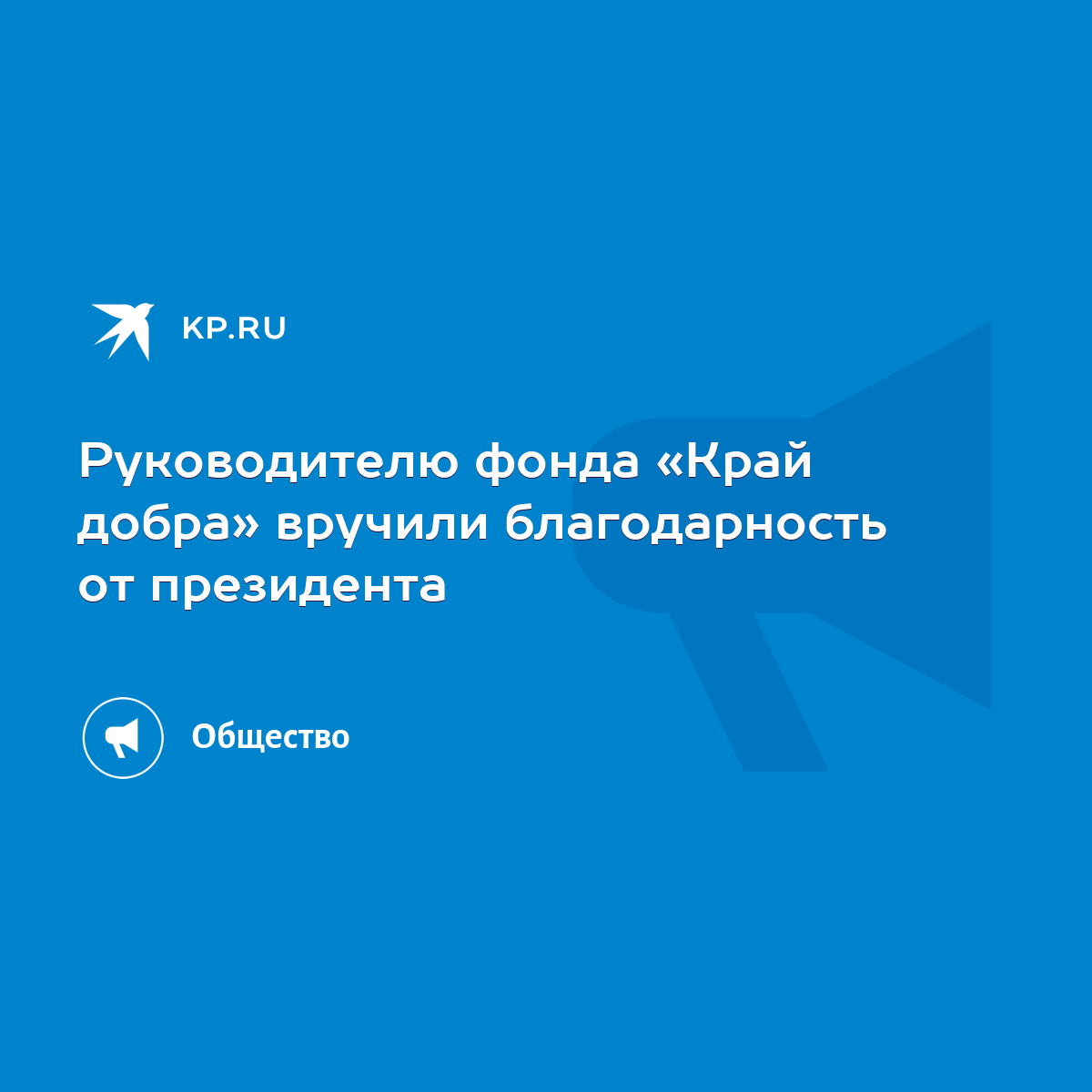 Руководителю фонда «Край добра» вручили благодарность от президента - KP.RU