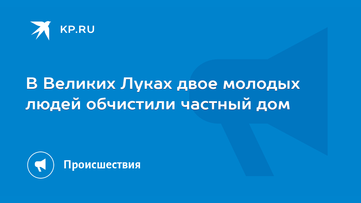 В Великих Луках двое молодых людей обчистили частный дом - KP.RU