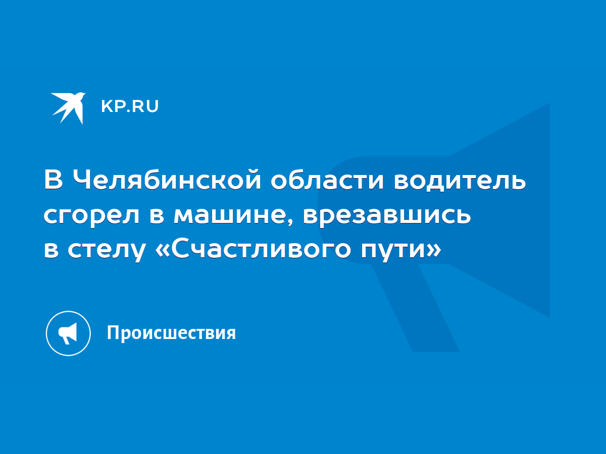 В Челябинской области водитель сгорел в машине, врезавшись в стелу « Счастливого пути» - KP.RU